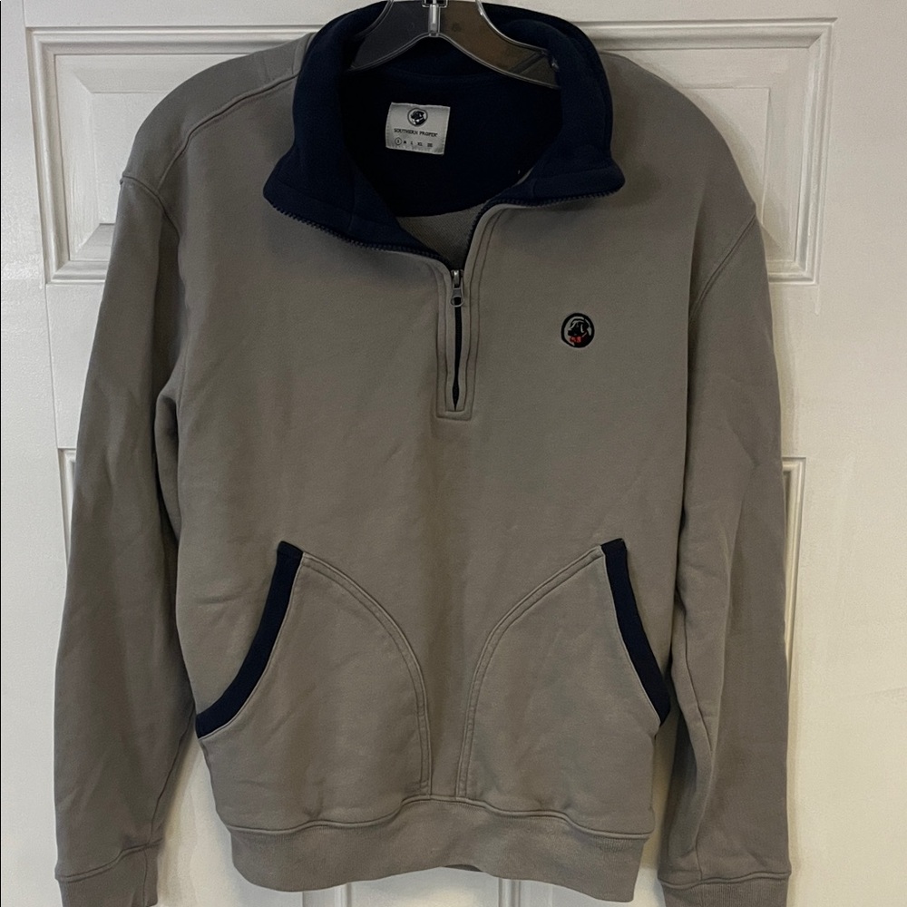 Southern Proper Men's Grey and Navy Zip-Up Pullover